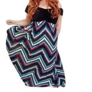 Torrid black and multi chevron off shoulder challis maxi flowy dress Size 3